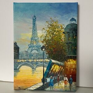 Eiffel Tower Mini Oil Acrylic Painting 7” X 5” Signed Impressionist France EUC